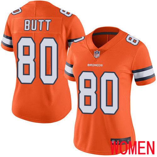 Women Denver Broncos #80 Jake Butt Limited Orange Rush Vapor Untouchable Football NFL Jersey->youth nfl jersey->Youth Jersey